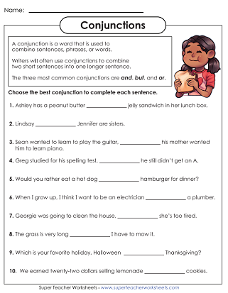 Conjunction Worksheets
