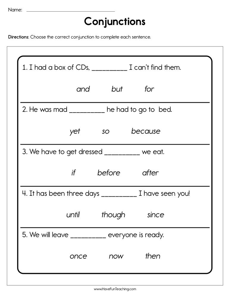 Conjunctions Worksheet  