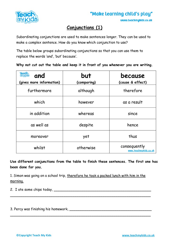 conjuctions worksheet