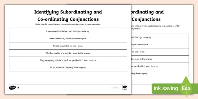 KS2 Subordinating and Coordinating Conjunctions Worksheets