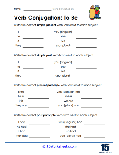 conjugate spanish verbs worksheet