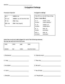 ar Spanish Verb Conjugation Worksheet by Maestra Membreno worksheets library