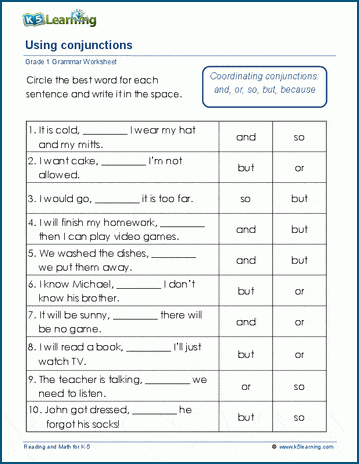 Using Conjunctions Worksheets| Worsheets library