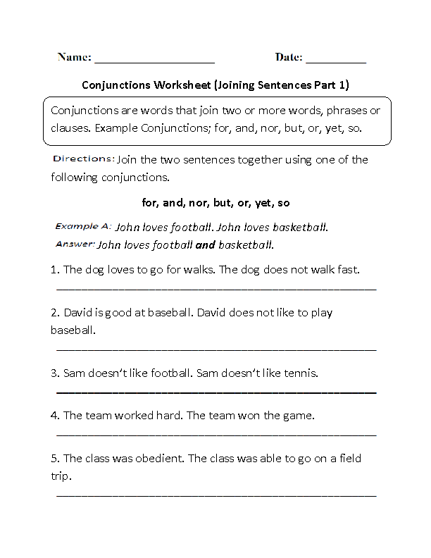 Conjunctions Worksheets | Conjunctions Worksheet Joining Sentences ...