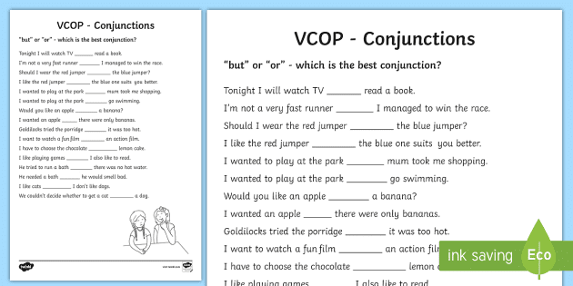 But and Or Conjunctions Worksheet / Worksheet - Twinkl