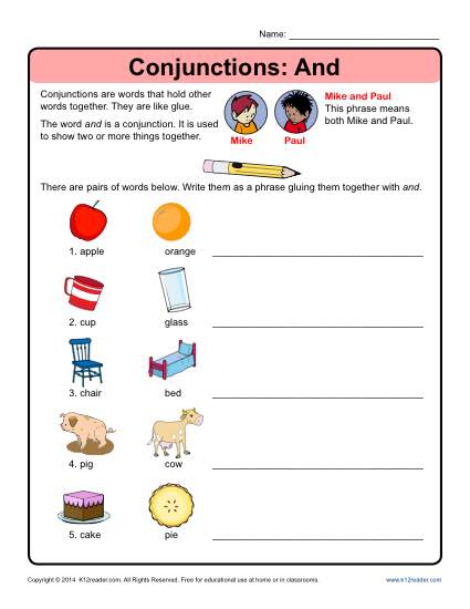 conjunction sentences worksheet