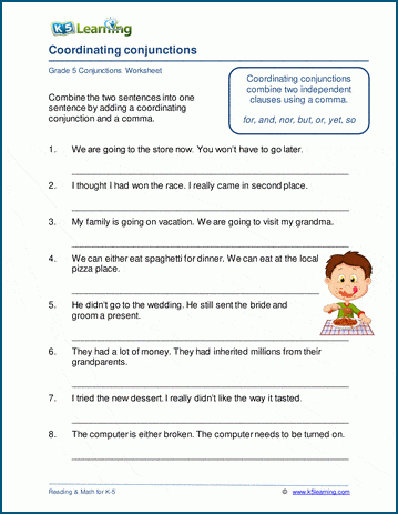 Coordinating conjunction worksheets for grade 5 | Worsheets library