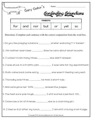 Worksheet Gary Gator Rsquo s Coordinating Conjunctions FANBOYS Worksheet Gary Gator Rsquo s Coordinating Conjunctions FANBOYS