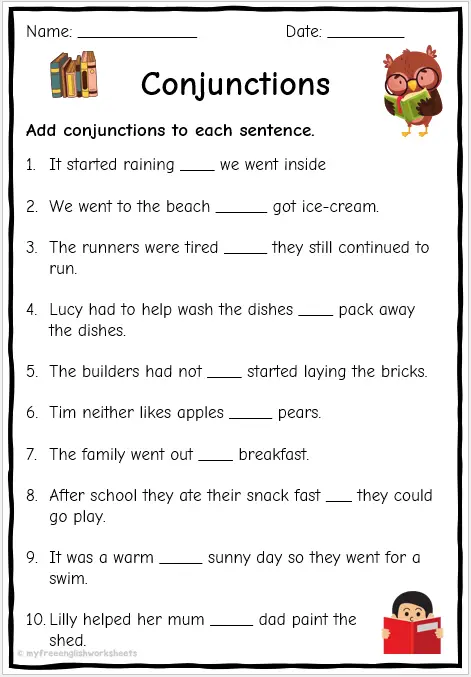 Conjunction Worksheets | Free Printables
