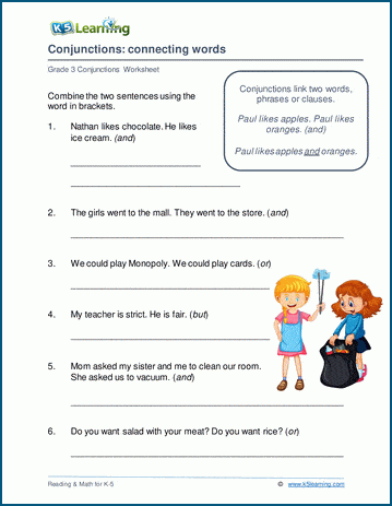 Connecting words with conjunctions worksheets | Worsheets library