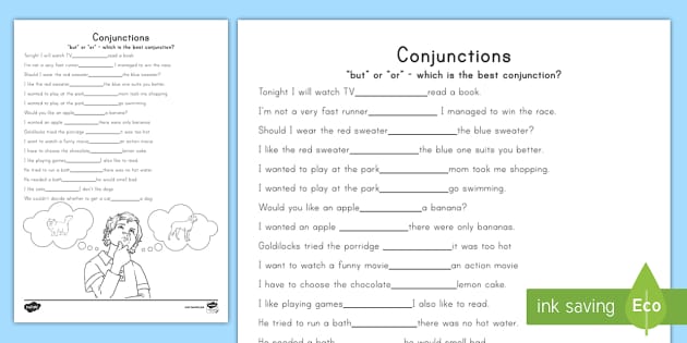 But and Or Conjunctions Worksheet / Worksheet - Twinkl