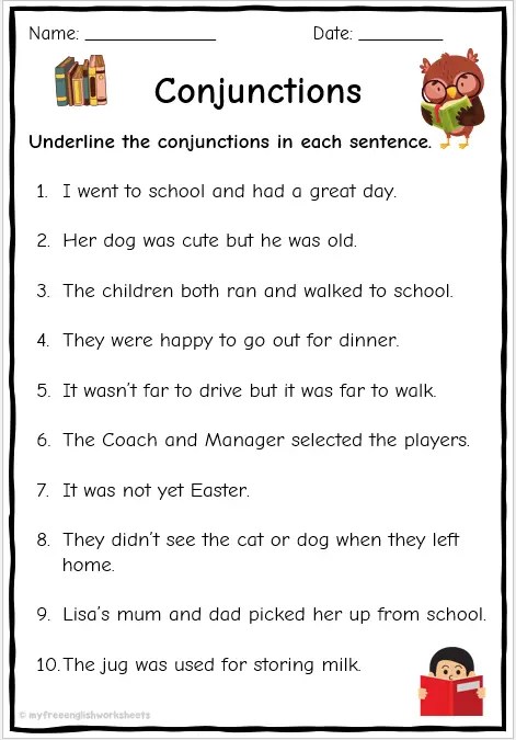 Identifying Conjunctions Worksheets | Free English Worksheets