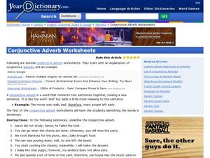 Conjunctive Adverb Activity Worksheet for 5th - 7th Grade | Lesson ...