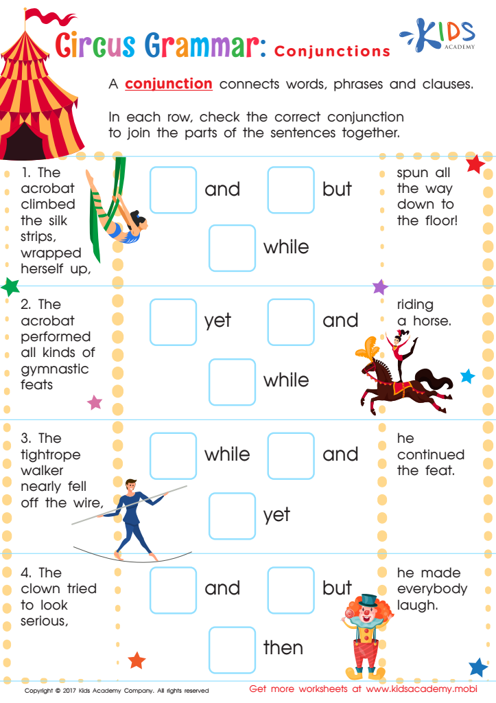 Conjunctions Worksheet: Free Printable PDF for Kids