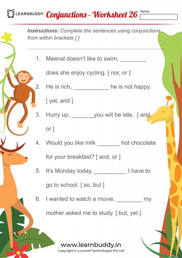 Conjunctions, Punctuations, Opposites worksheets for Class 1 ...