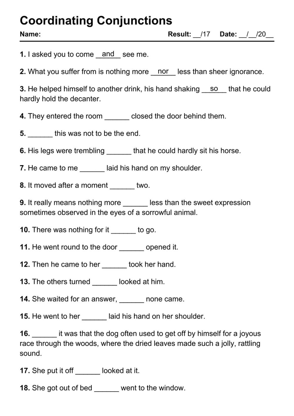101 Printable Coordinating Conjunctions PDF Worksheets - Grammarism