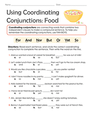 Using Coordinating Conjunctions: Food | Interactive Worksheet ...