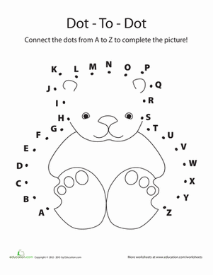 Dot to Dot A to Z: Teddy Bear | Worksheet 