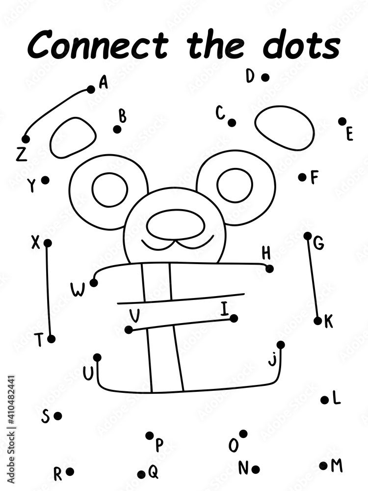 Brown bear dot-to-dot puzzle stock vector illustration. Connect ...