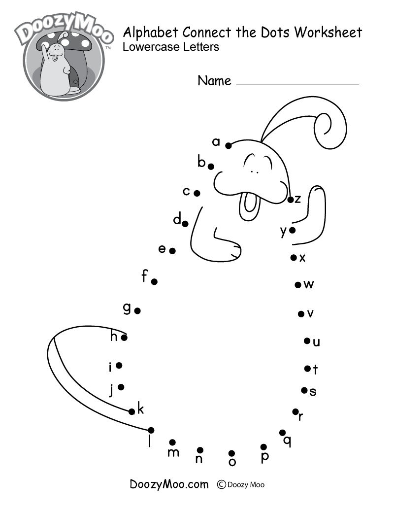 Alphabet Connect the Dots Worksheet (Lowercase Letters) - Doozy Moo