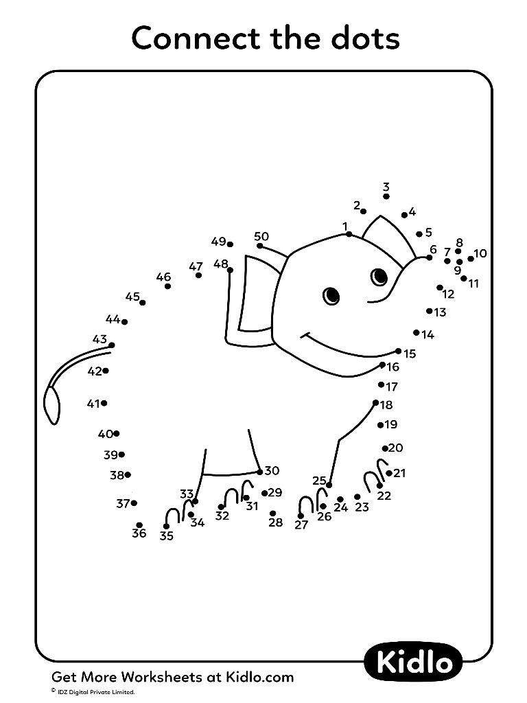 Connect The Dots 1-50 - Activity Worksheet #02 - Kidlo.com