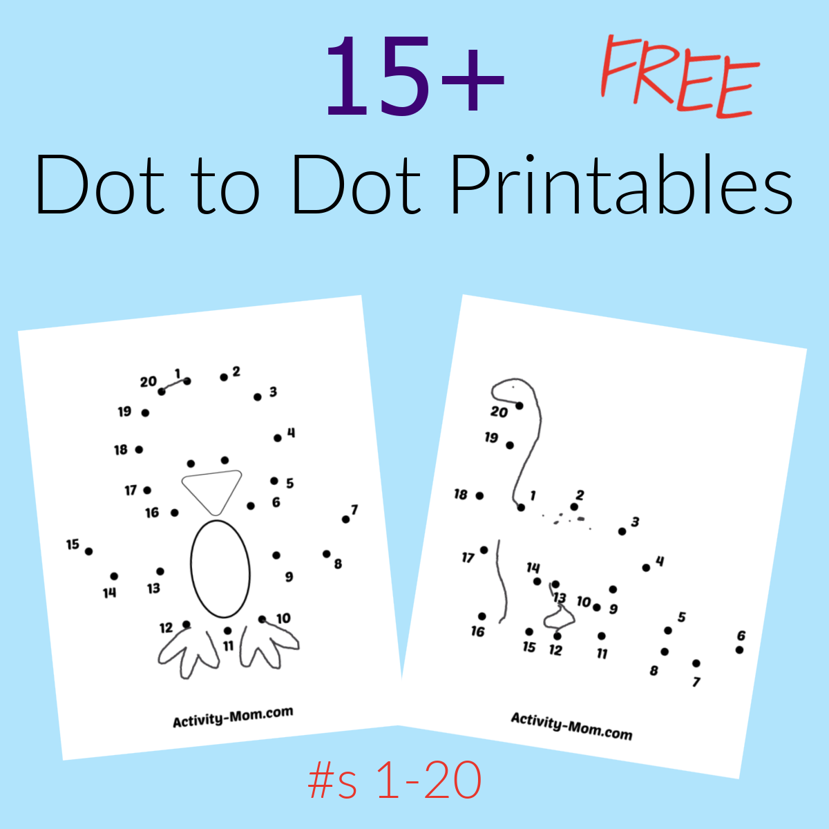 Dot to Dot Worksheets Numbers 1 to 20 (free printable) - The ...