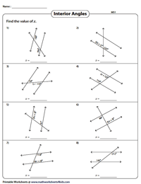 Angles Formed by a Transversal Worksheets