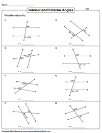 Angles Formed by a Transversal Worksheets