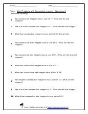 consecutive integers - Name Date Topic : Word Problems with ...