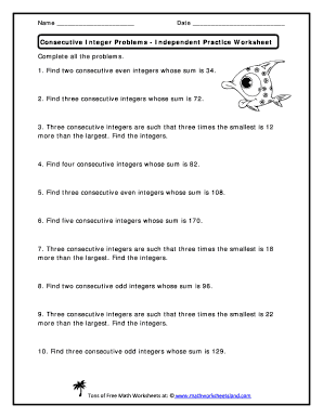 Consecutive Integers Worksheet With Answers Pdf - Fill Online ...