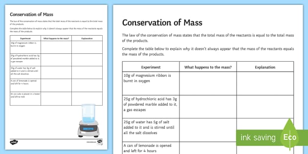 Conservation of Mass KS3 Worksheet | Science | Beyond