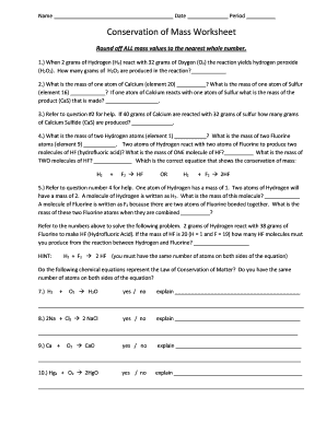 conservation of mass worksheet answers