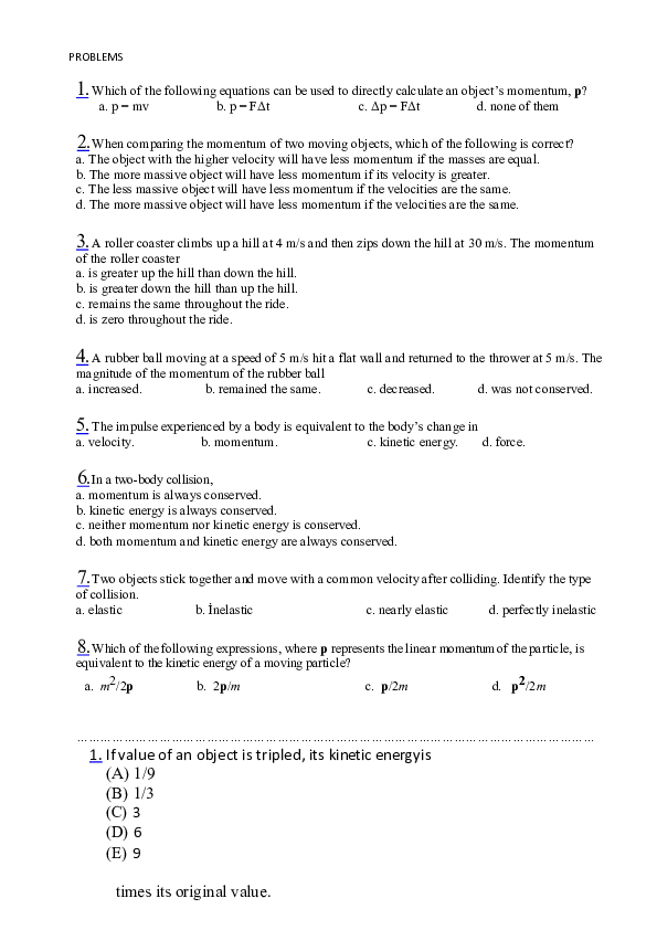 conservation of momentum worksheet answers chapter 8