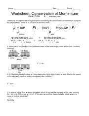 conservation of momentum worksheet answers chapter 8