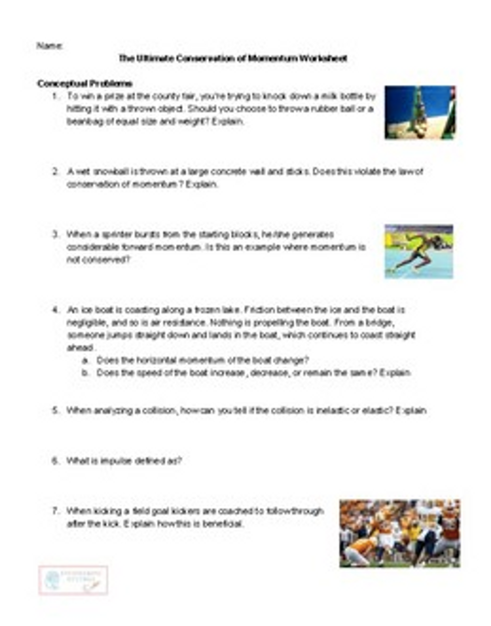 conservation of momentum worksheet
