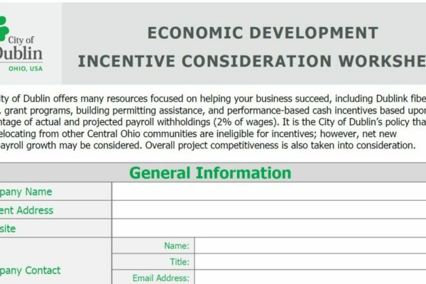 Dublin Incentive Worksheet | Thrive in Dublin, Ohio, USA