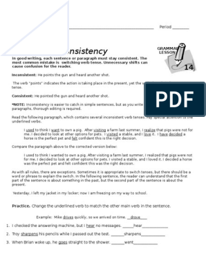 Consistency in verb Tenses Worksheet