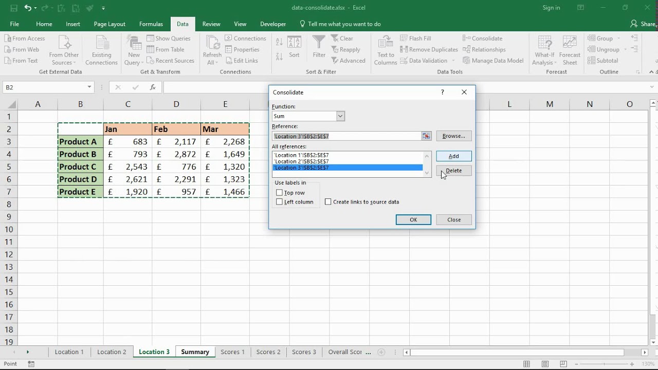 Consolidate Worksheets in Excel with Data Consolidation Tool