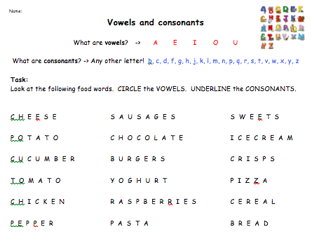 Vowels and consonants worksheet  