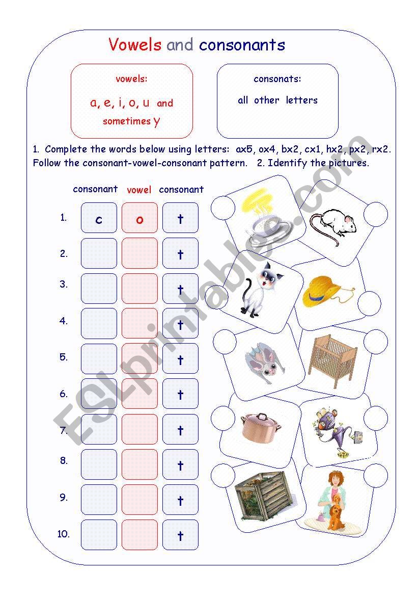 consonant and vowel worksheet