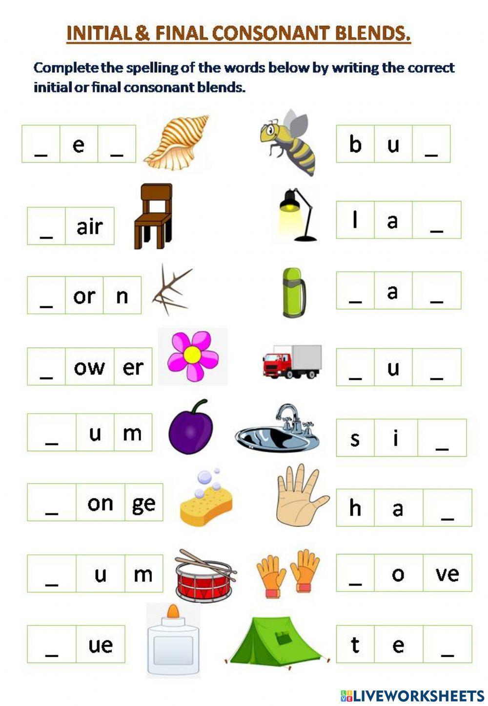 Consonant Blends and Digraphs Printable Activity Worksheets Library