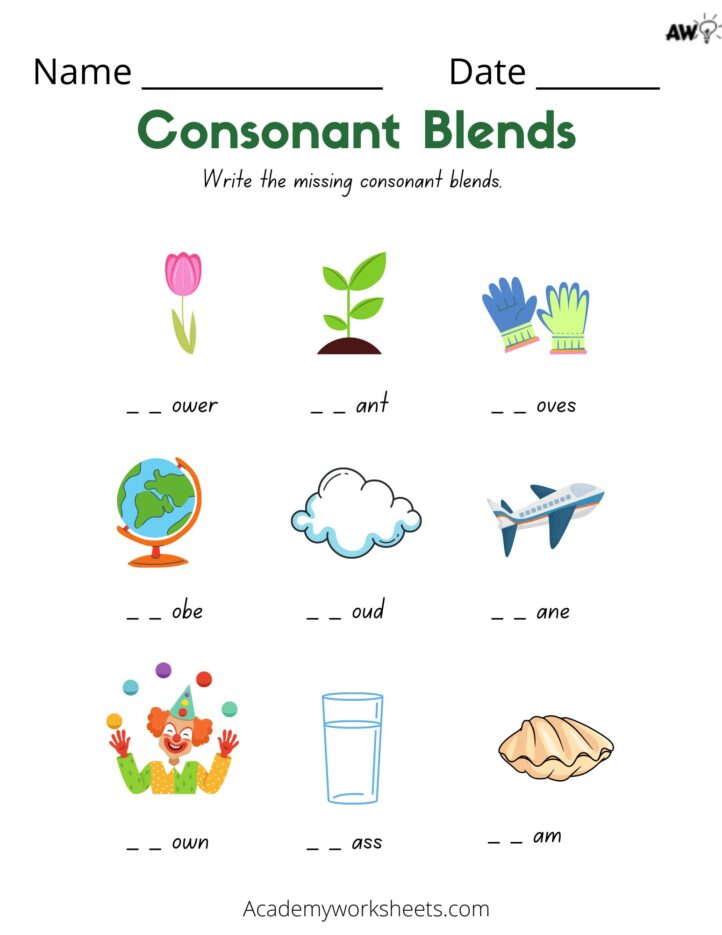 Consonant Blends blends fl gl wh cl - Academy Worksheets