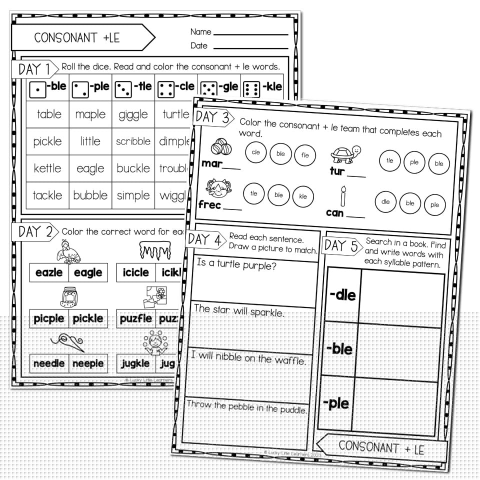 2nd Grade Phonics Worksheets - Consonant + le Syllables (Final ...