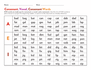 consonant vowel consonant worksheet