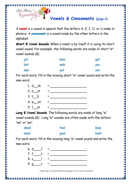 consonants and vowels worksheet