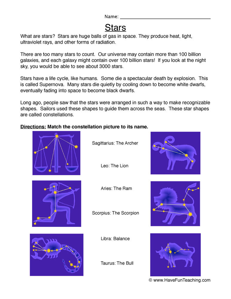 Stars Constellations Worksheet  