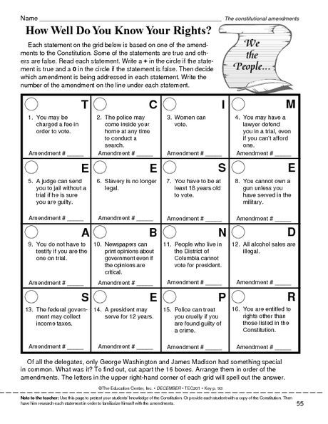 How Well Do You Know Your Rights? worksheet. Each statement on the ...