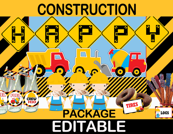 construction happy birthday banner printable