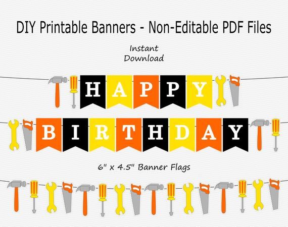 Happy Birthday Banner - Orange, Yellow, Grey &  Black ...