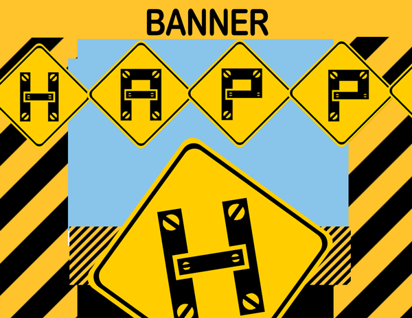 construction happy birthday banner printable